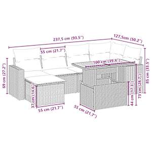 vidaXL 7-tlg. Garten-Sofagarnitur mit Kissen Beige Poly Rattan