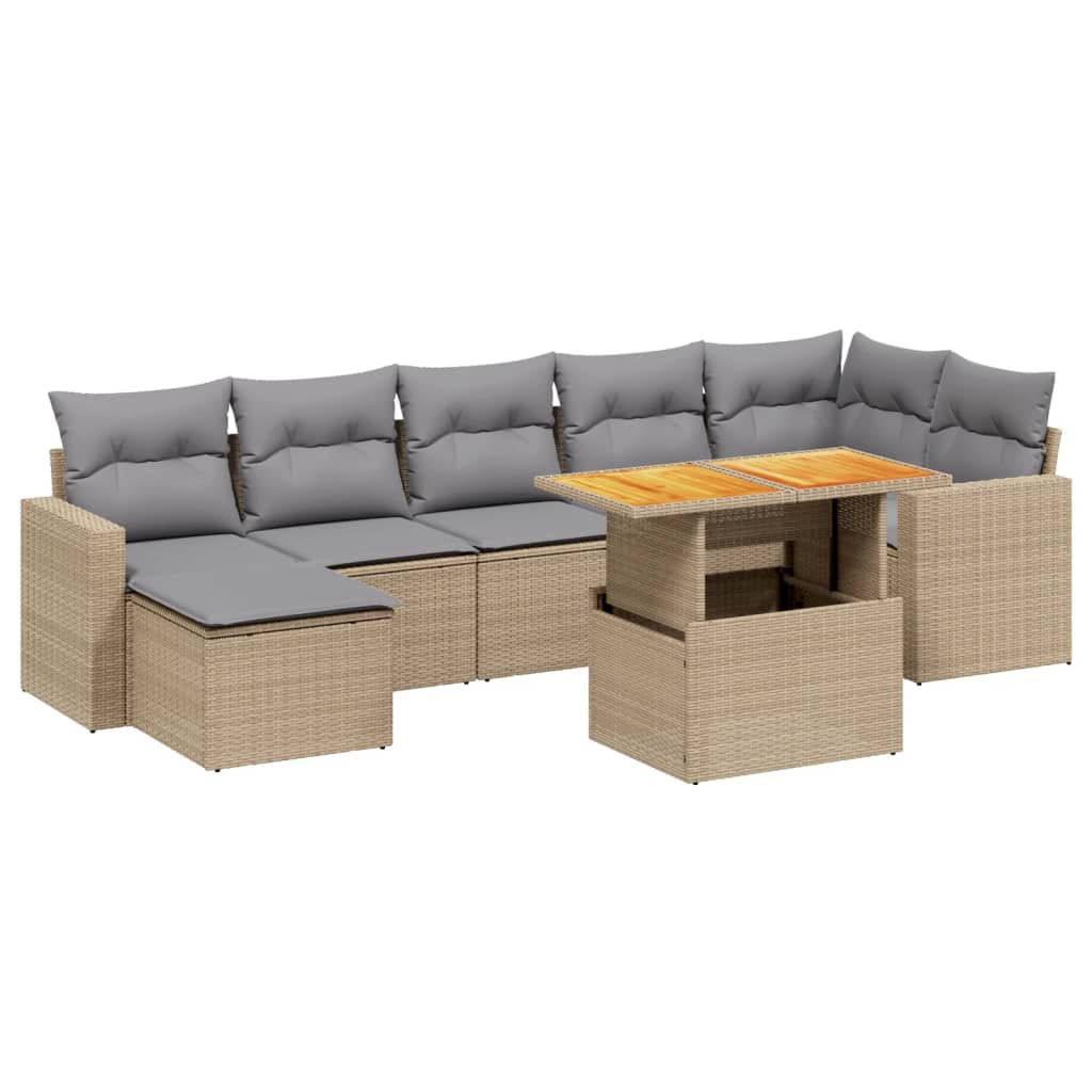 vidaXL Set canapele de grădină, 8 piese, cu perne, bej, poliratan