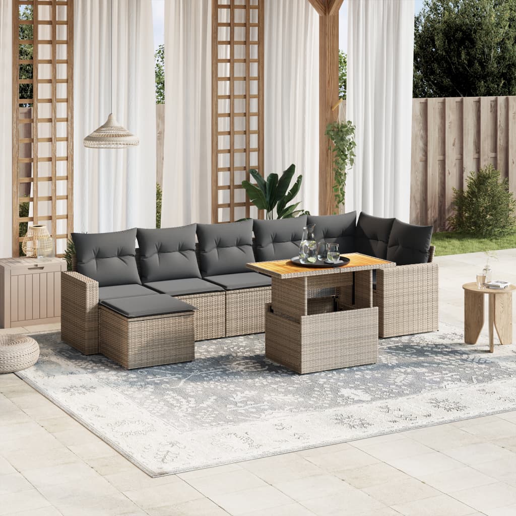 vidaXL 8-tlg. Garten-Sofagarnitur mit Kissen Grau Poly Rattan