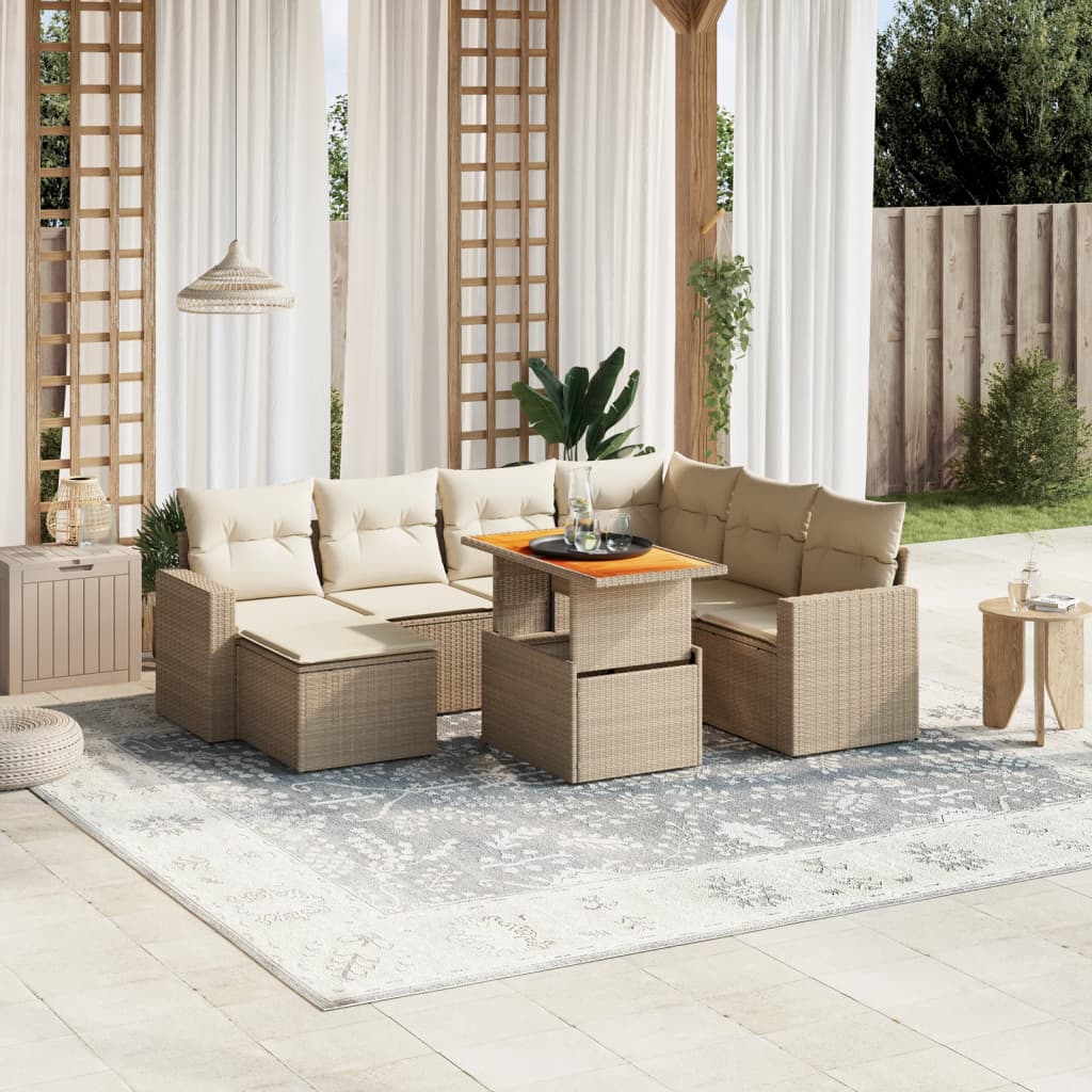 vidaXL 8-tlg. Garten-Sofagarnitur mit Kissen Beige Poly Rattan