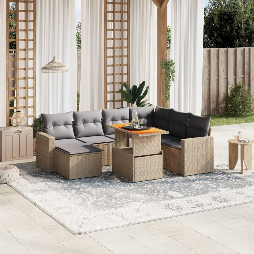 vidaXL 8-tlg. Garten-Sofagarnitur mit Kissen Beige Poly Rattan