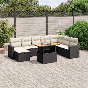 Vrtna sedežna garnitura 9-delna z blazinami črn poli ratan