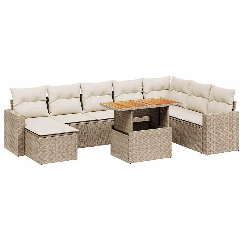 Thumbnail - vidaXL 9-tlg. Garten-Sofagarnitur mit Kissen Beige Poly Rattan