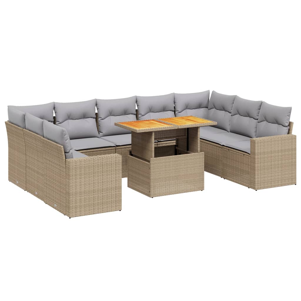Thumbnail - vidaXL 10-tlg. Garten-Sofagarnitur mit Kissen Beige Poly Rattan