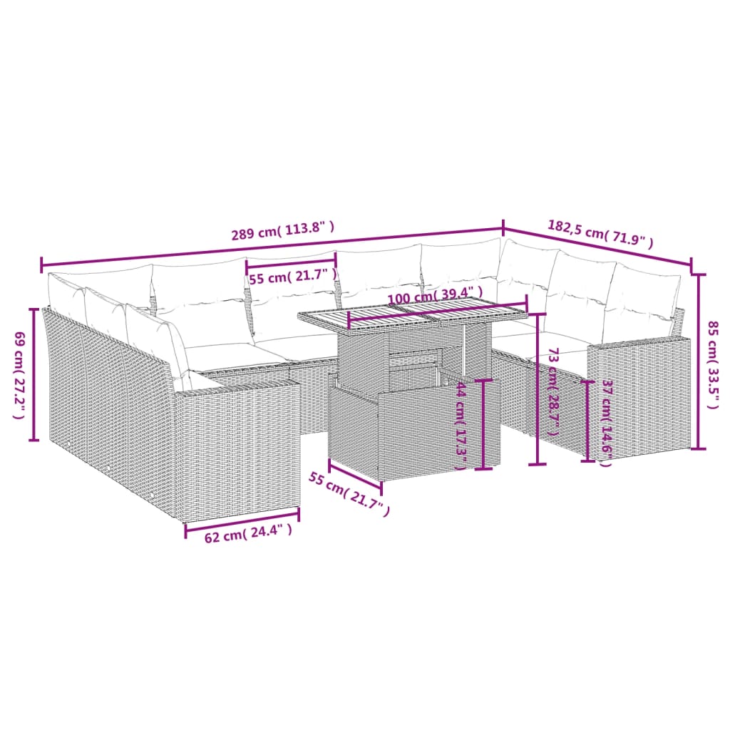 Thumbnail - vidaXL 10-tlg. Garten-Sofagarnitur mit Kissen Beige Poly Rattan