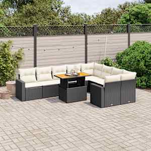 Vrtna sedežna garnitura 10-delna z blazinami črn poli ratan