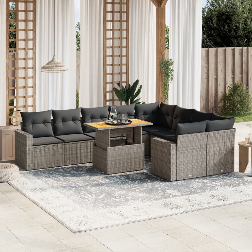 vidaXL 10-tlg. Garten-Sofagarnitur mit Kissen Grau Poly Rattan