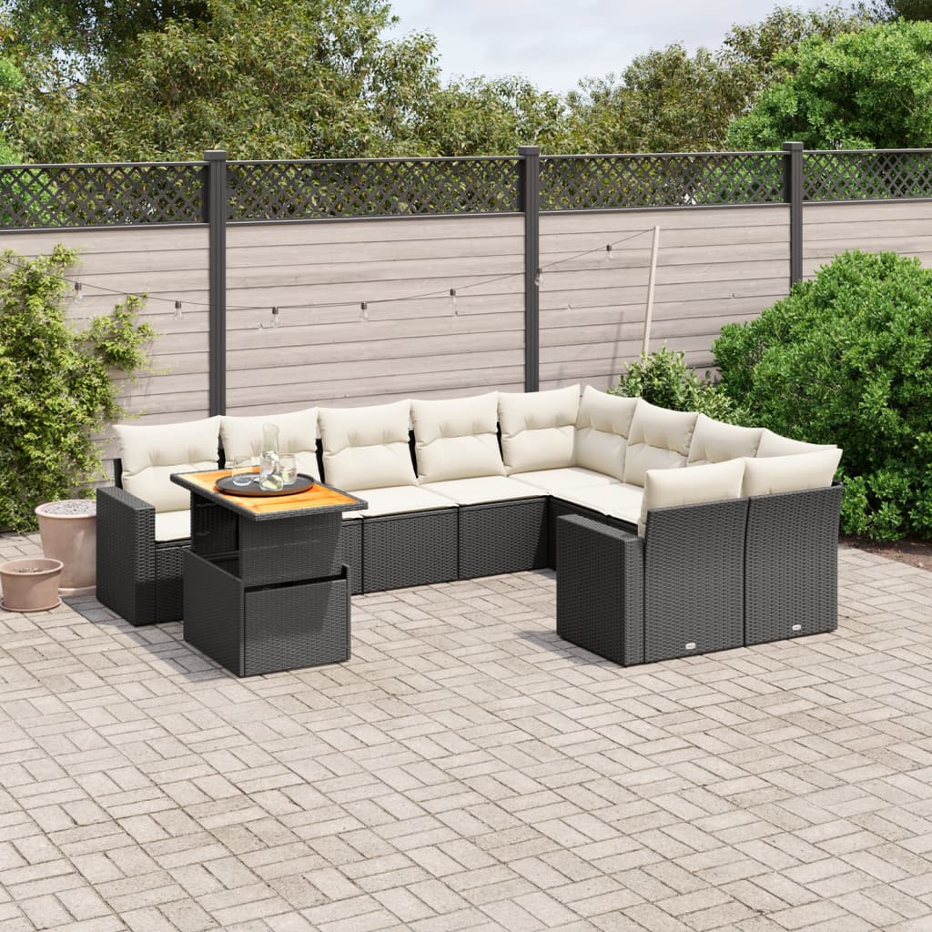 vidaXL 10-tlg. Garten-Sofagarnitur mit Kissen Schwarz Poly Rattan