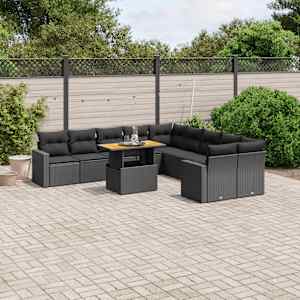 Vrtna sedežna garnitura 11-delna z blazinami črn poli ratan