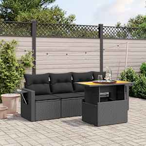 Vrtna sedežna garnitura 5-delna z blazinami črn poli ratan