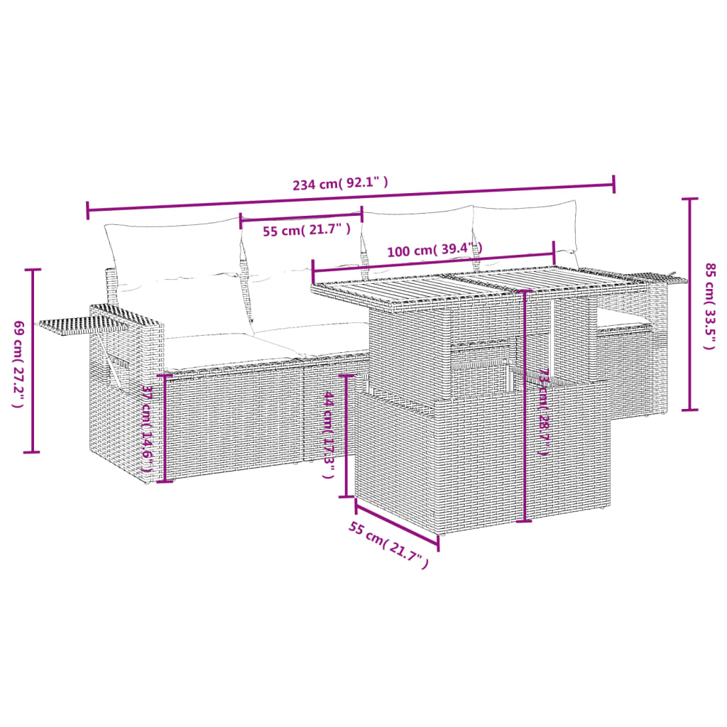 vidaXL 5-delige Loungeset met kussens poly rattan zwart afbeelding