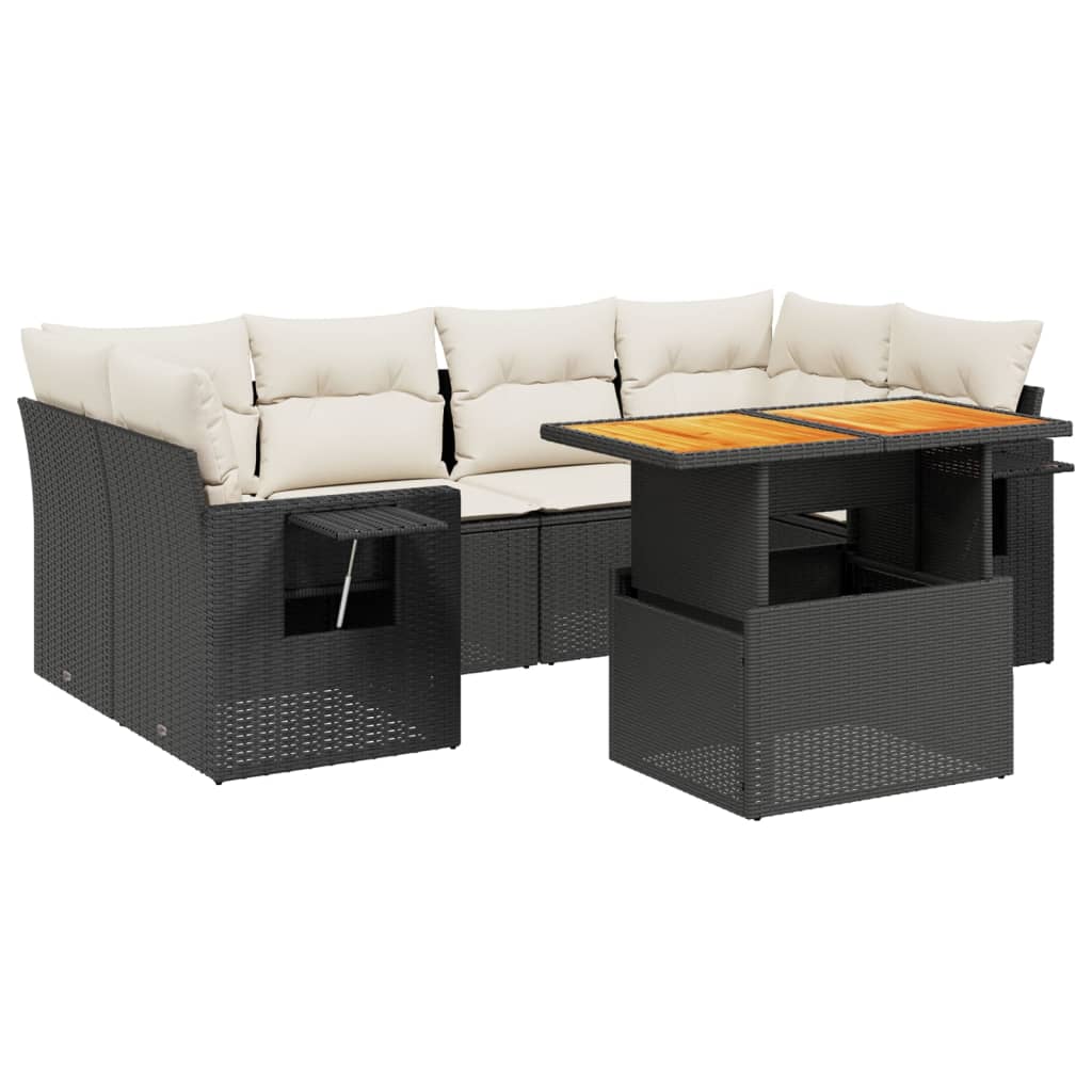 Thumbnail - vidaXL 7-tlg. Garten-Sofagarnitur mit Kissen Schwarz Poly Rattan