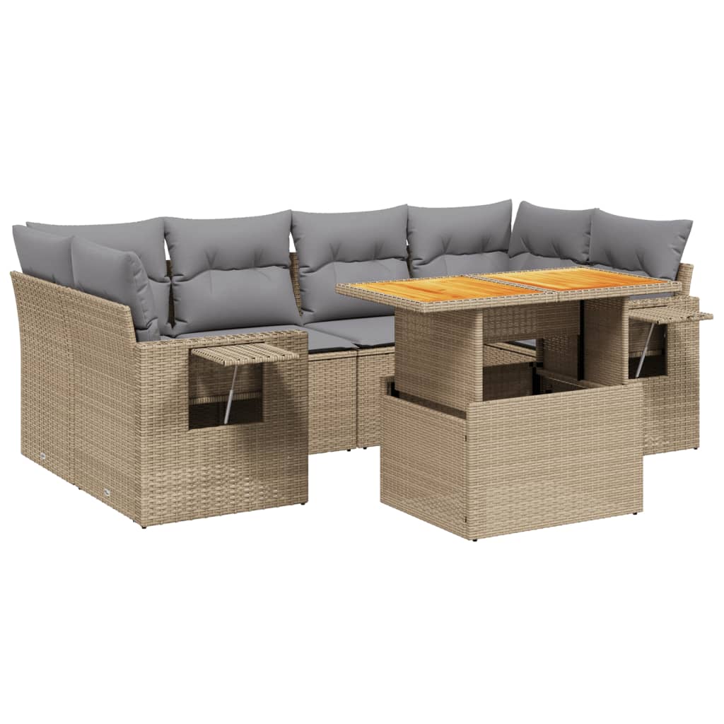 Thumbnail - vidaXL 7-tlg. Garten-Sofagarnitur mit Kissen Beige Poly Rattan