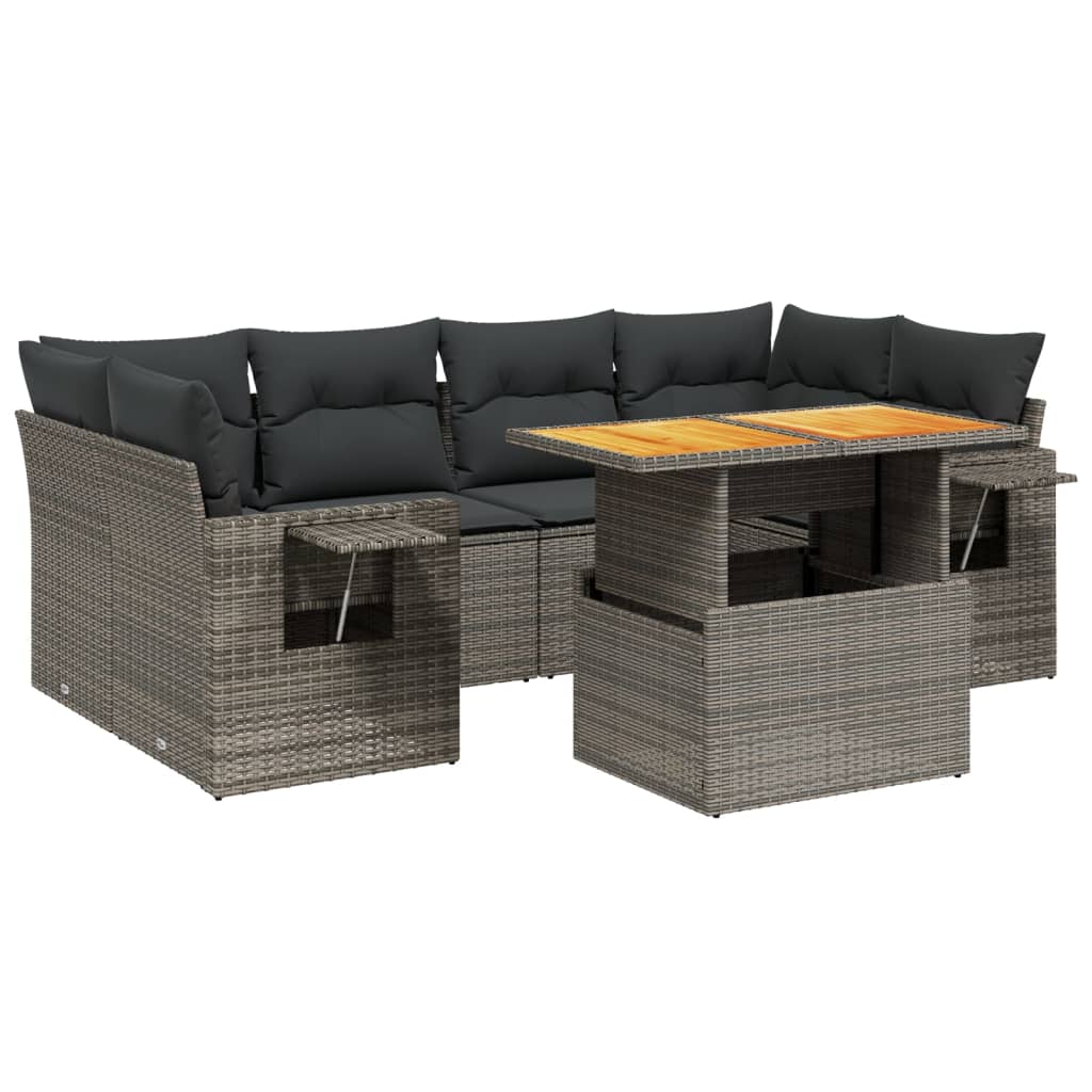 Thumbnail - vidaXL 7-tlg. Garten-Sofagarnitur mit Kissen Grau Poly Rattan