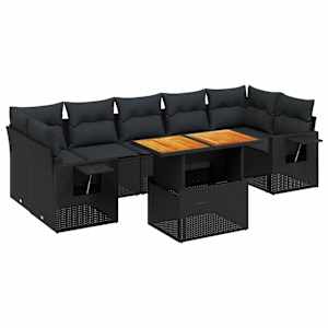 vidaXL 8-osaline aiadiivani komplekt patjadega, must, pol&uuml;rotang