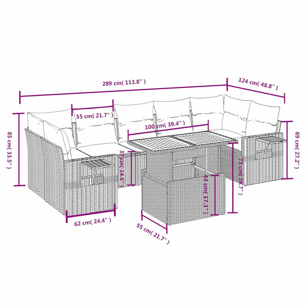 Set mobilier de grădină cu perne, 8 piese, negru, poliratan 3271664 - imagine 3