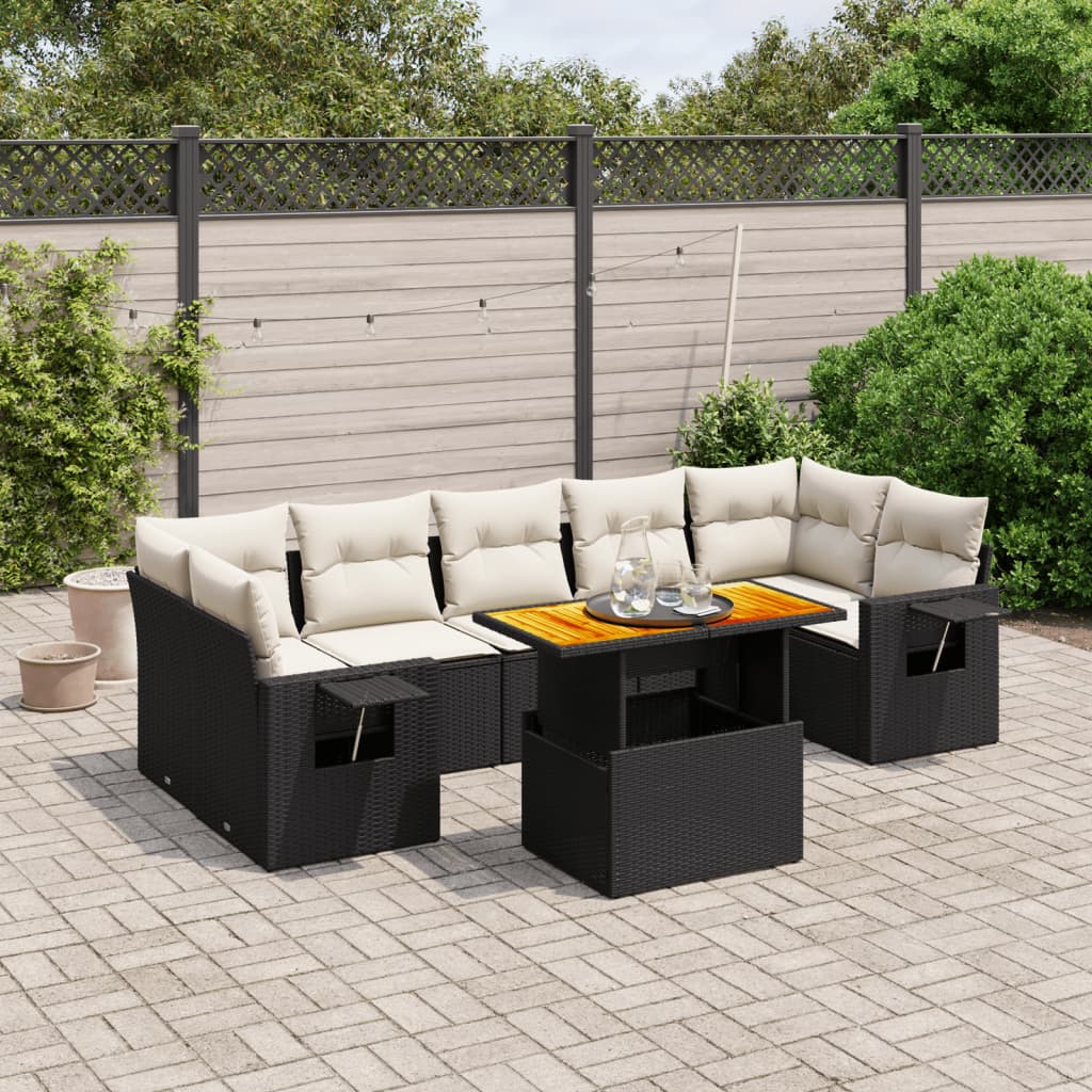 vidaXL Set mobilier de grădină cu perne, 8 piese, negru, poliratan