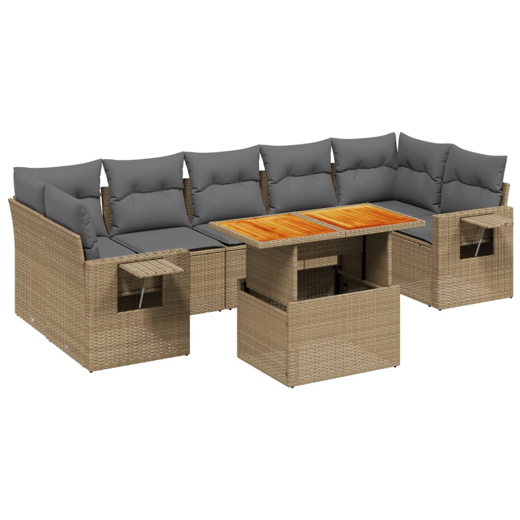Thumbnail - vidaXL 8-tlg. Garten-Sofagarnitur mit Kissen Beige Poly Rattan