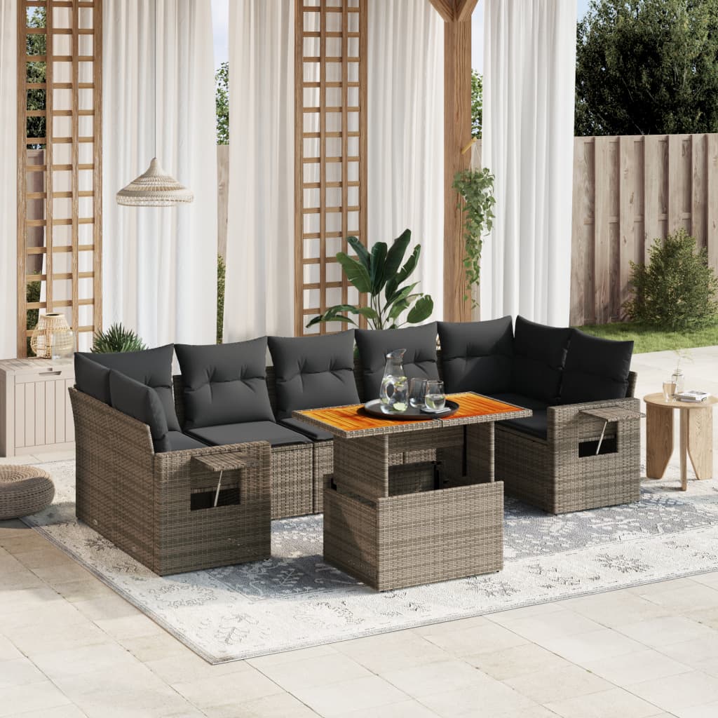 vidaXL 8-tlg. Garten-Sofagarnitur mit Kissen Grau Poly Rattan