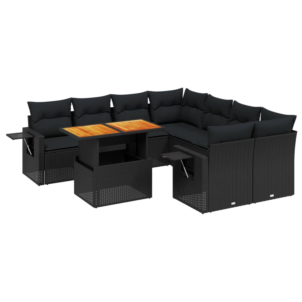 Thumbnail - vidaXL 9-tlg. Garten-Sofagarnitur mit Kissen Schwarz Poly Rattan