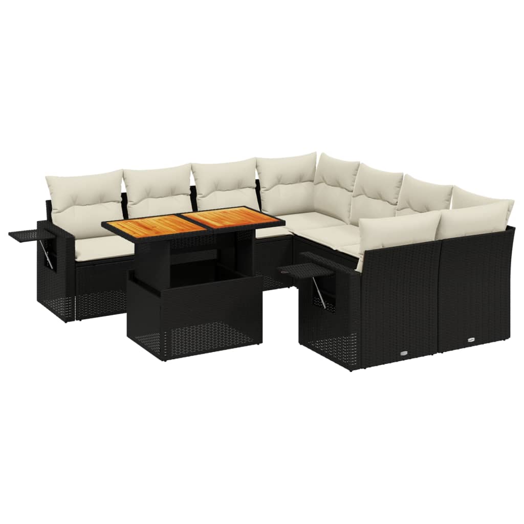 Thumbnail - vidaXL 9-tlg. Garten-Sofagarnitur mit Kissen Schwarz Poly Rattan