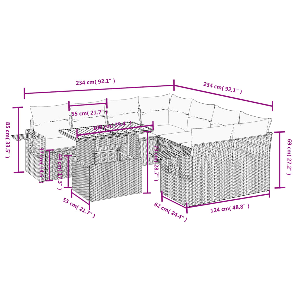 Set mobilier de grădină cu perne, 8 piese, negru, poliratan 3271679 - imagine 3