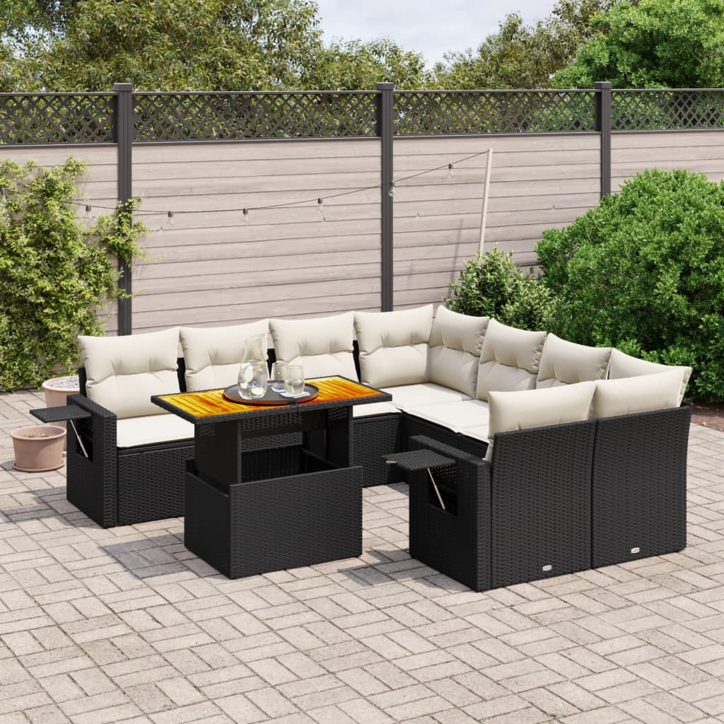 vidaXL Set mobilier de grădină cu perne, 9 piese, negru, poliratan