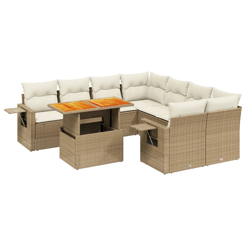 Thumbnail - vidaXL 9-tlg. Garten-Sofagarnitur mit Kissen Beige Poly Rattan
