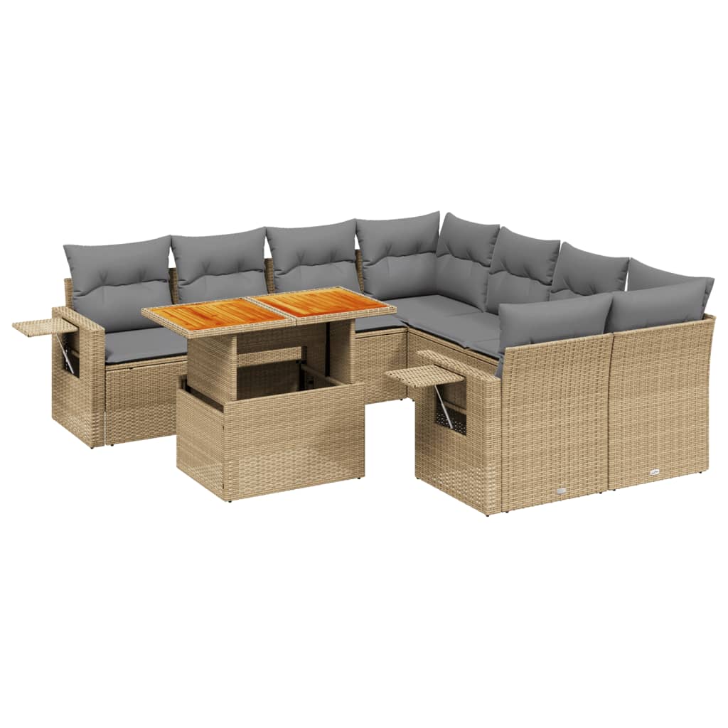 Thumbnail - vidaXL 9-tlg. Garten-Sofagarnitur mit Kissen Beige Poly Rattan