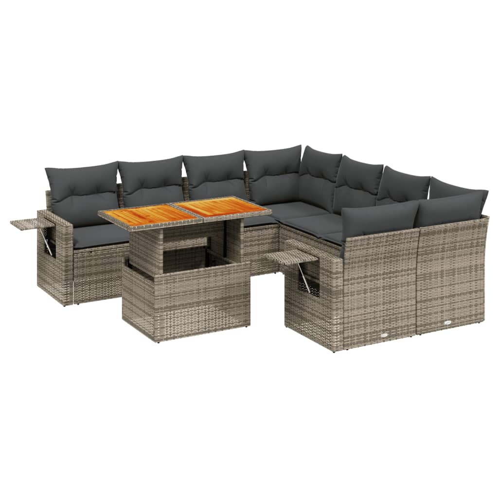 Thumbnail - vidaXL 9-tlg. Garten-Sofagarnitur mit Kissen Grau Poly Rattan