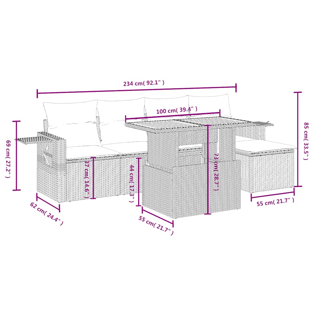 Set mobilier de grădină cu perne, 6 piese, negru, poliratan 3271727 - imagine 3