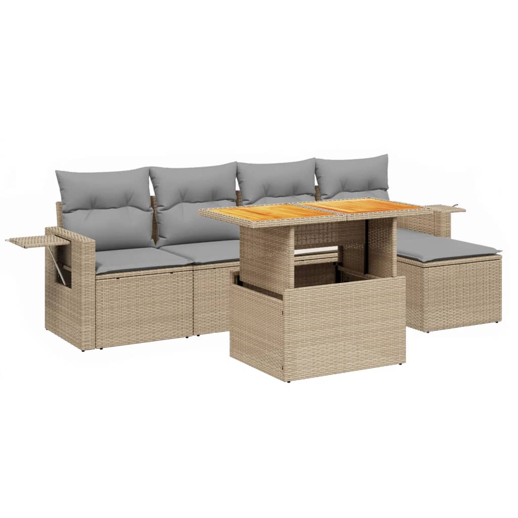 Thumbnail - vidaXL 6-tlg. Garten-Sofagarnitur mit Kissen Beige Poly Rattan