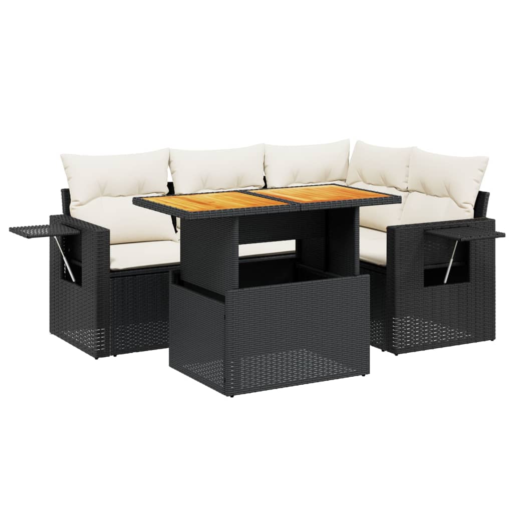 Thumbnail - vidaXL 5-tlg. Garten-Sofagarnitur mit Kissen Schwarz Poly Rattan