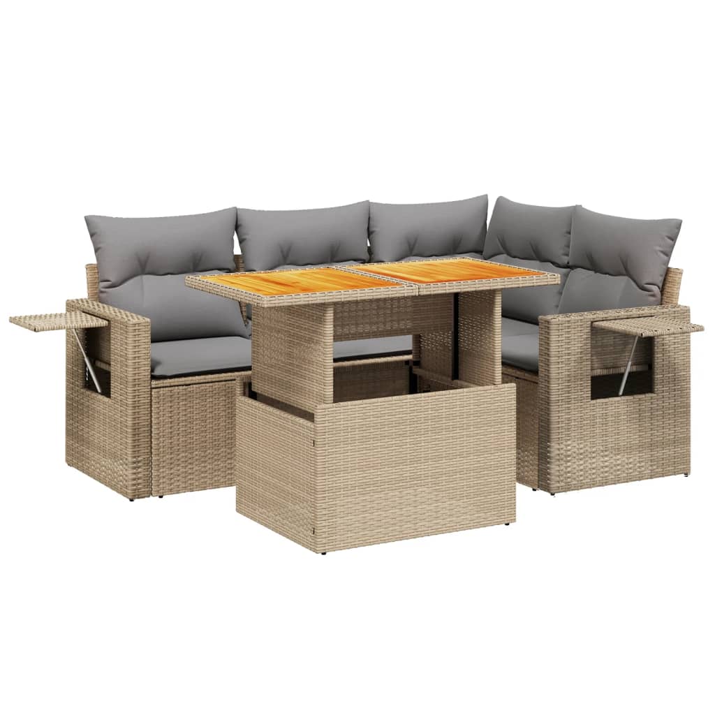 Thumbnail - vidaXL 5-tlg. Garten-Sofagarnitur mit Kissen Beige Poly Rattan