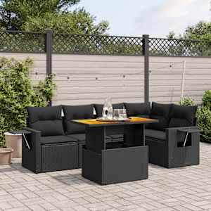 Vrtna sedežna garnitura 6-delna z blazinami črna poli ratan