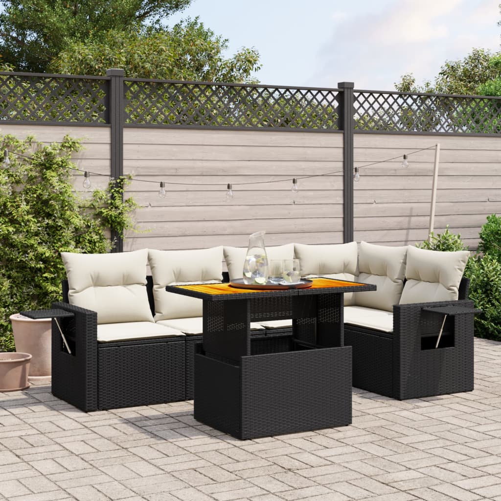 vidaXL 6-tlg. Garten-Sofagarnitur mit Kissen Schwarz Poly Rattan