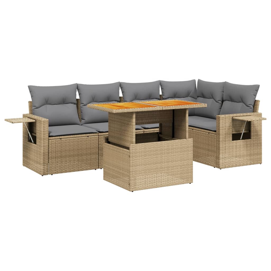 Thumbnail - vidaXL 6-tlg. Garten-Sofagarnitur mit Kissen Beige Poly Rattan