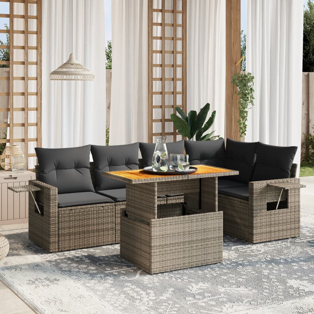 vidaXL 6-tlg. Garten-Sofagarnitur mit Kissen Grau Poly Rattan