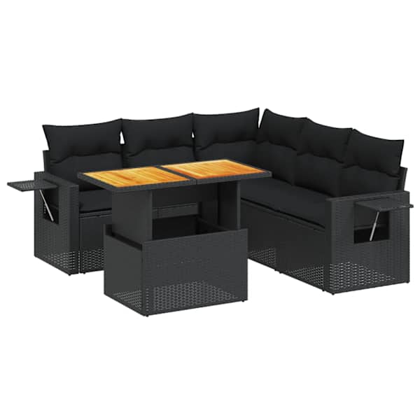 vidaXL 6-osaline aiadiivani komplekt patjadega, must, pol&uuml;rotang