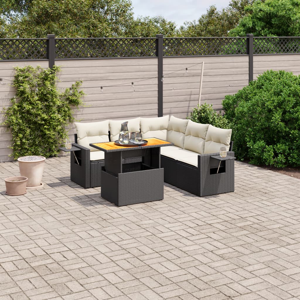 vidaXL 6-tlg. Garten-Sofagarnitur mit Kissen Schwarz Poly Rattan