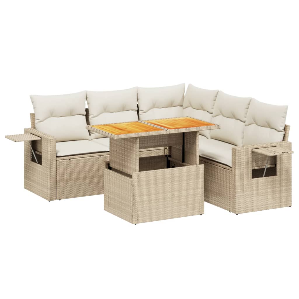 Thumbnail - vidaXL 6-tlg. Garten-Sofagarnitur mit Kissen Beige Poly Rattan