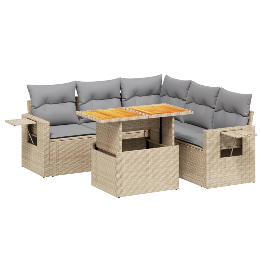Thumbnail - vidaXL 6-tlg. Garten-Sofagarnitur mit Kissen Beige Poly Rattan
