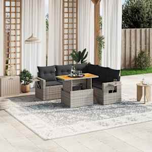 Vrtna sedežna garnitura 6-delna z blazinami siv poli ratan