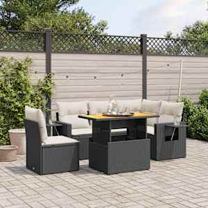 Vrtna sedežna garnitura 6-delna z blazinami črna poli ratan