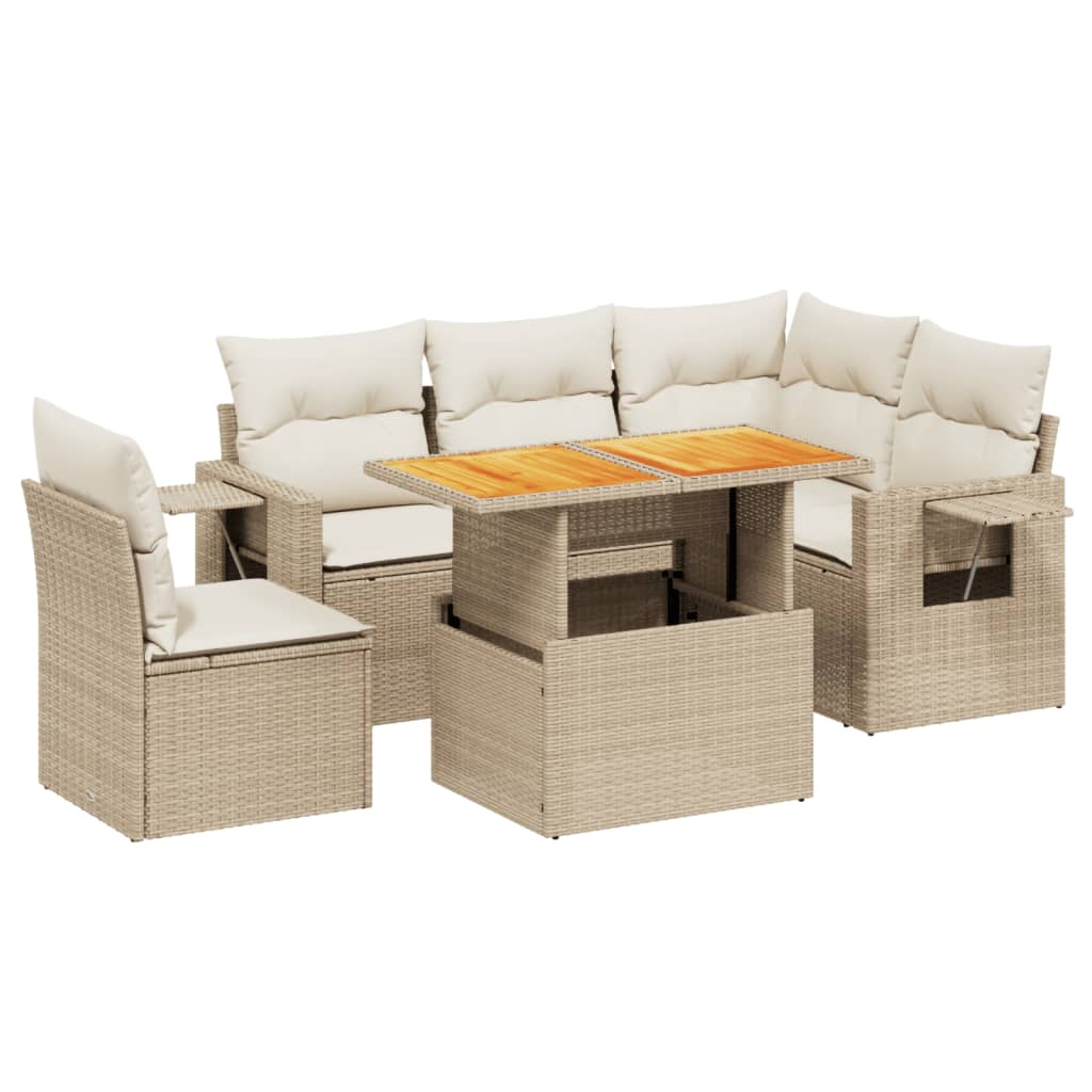 Thumbnail - vidaXL 6-tlg. Garten-Sofagarnitur mit Kissen Beige Poly Rattan