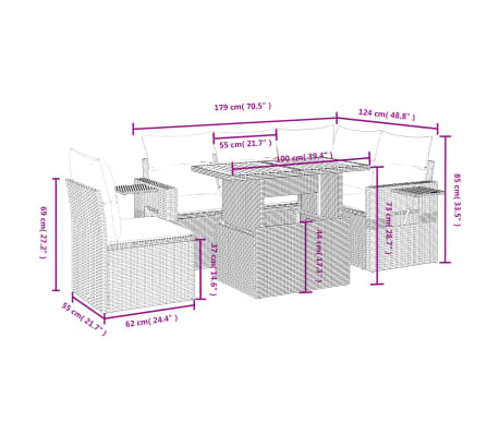 vidaXL 6-tlg. Garten-Sofagarnitur mit Kissen Beige Poly Rattan