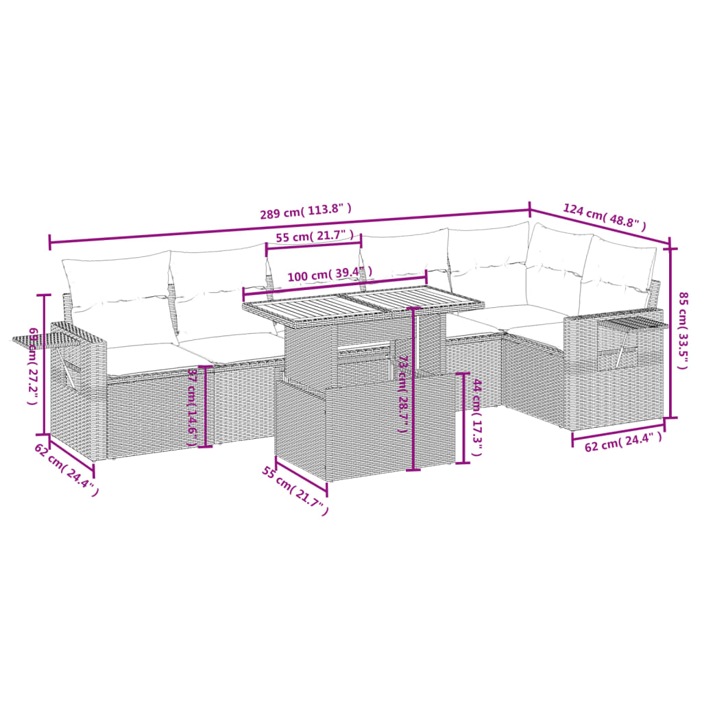 vidaXL 7-delige Loungeset met kussens poly rattan zwart afbeelding