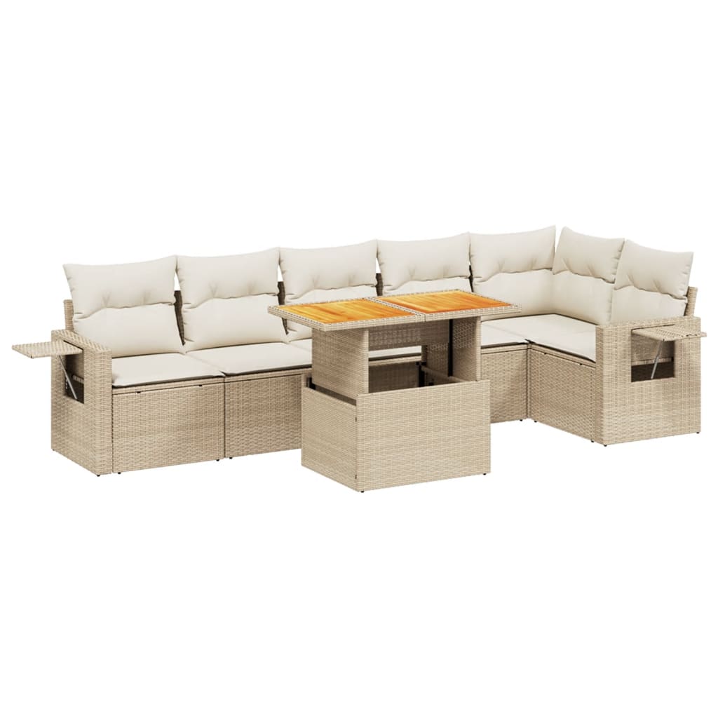 Thumbnail - vidaXL 7-tlg. Garten-Sofagarnitur mit Kissen Beige Poly Rattan