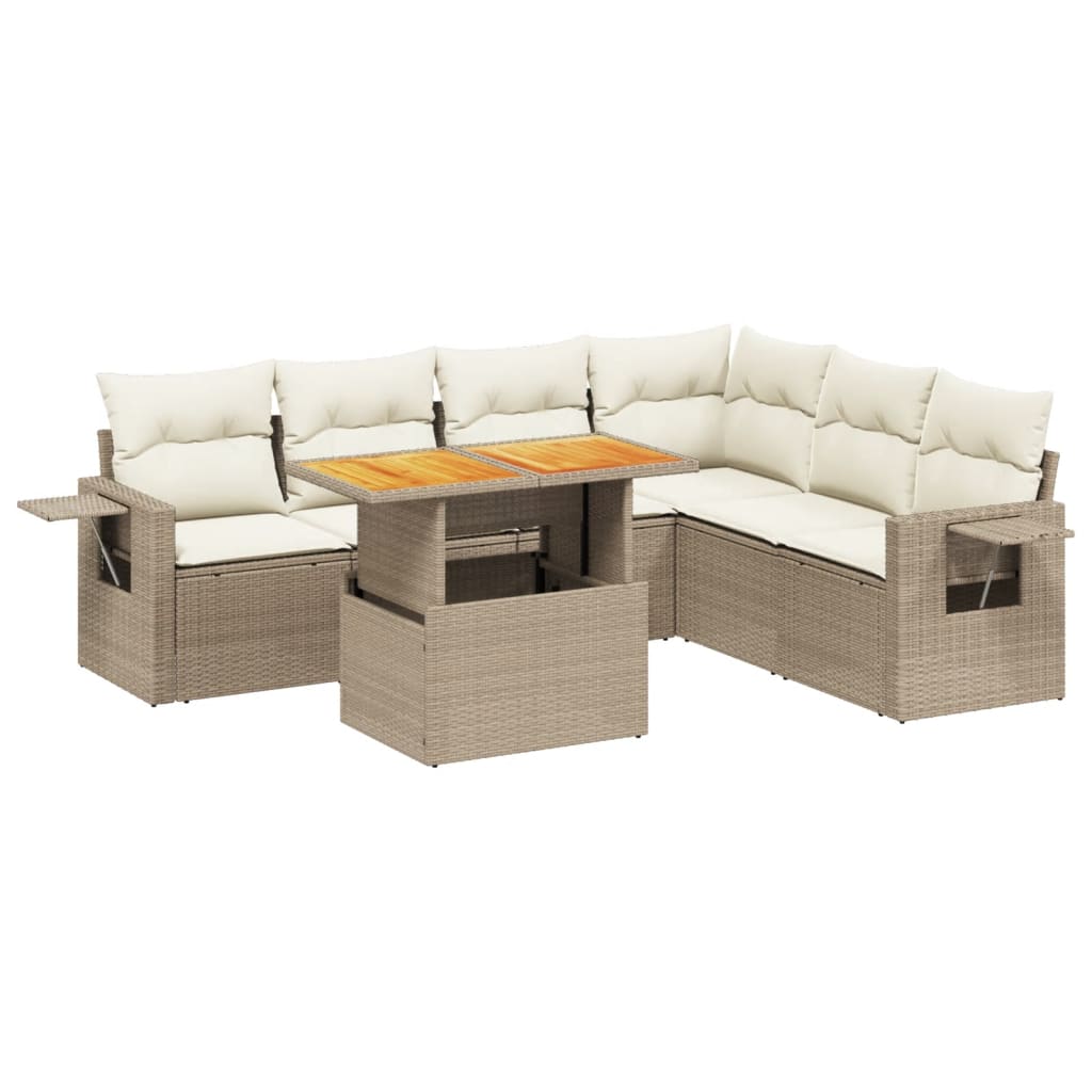 Thumbnail - vidaXL 7-tlg. Garten-Sofagarnitur mit Kissen Beige Poly Rattan