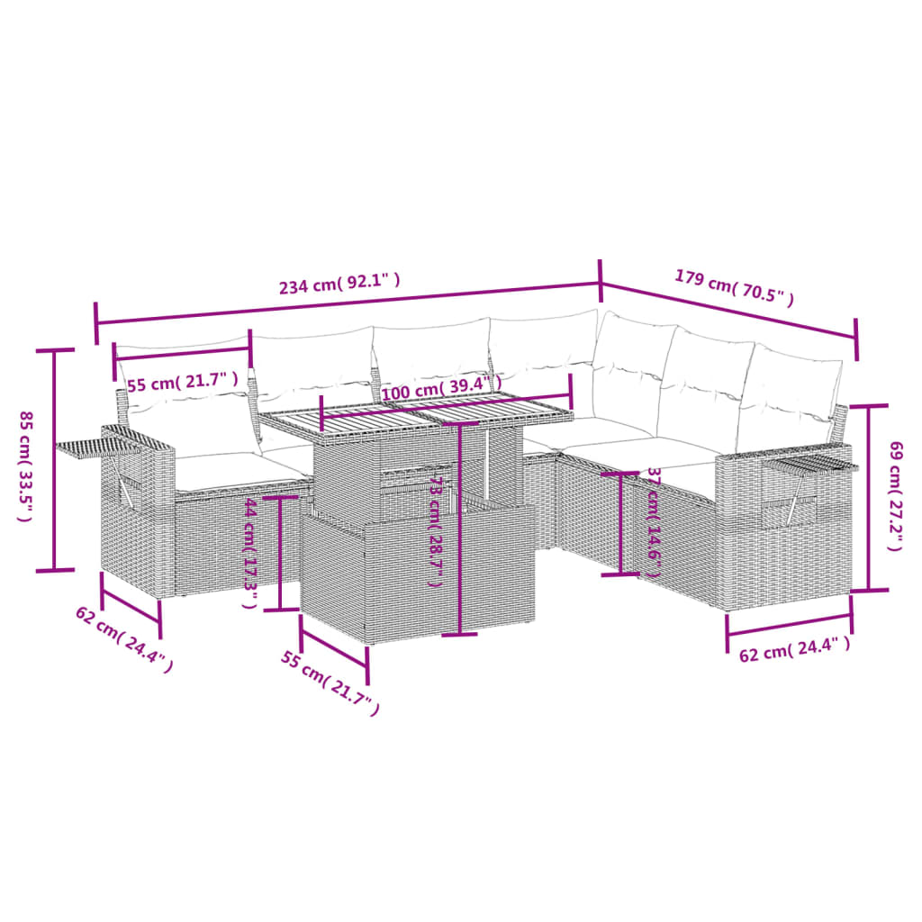 vidaXL 7-delige Loungeset met kussens poly rattan beige afbeelding